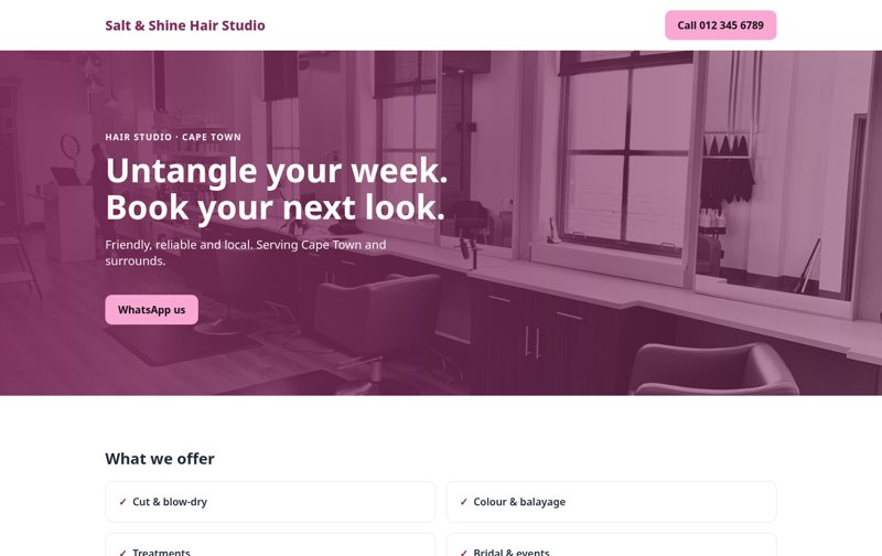 Salt & Shine Hair Studio sample website